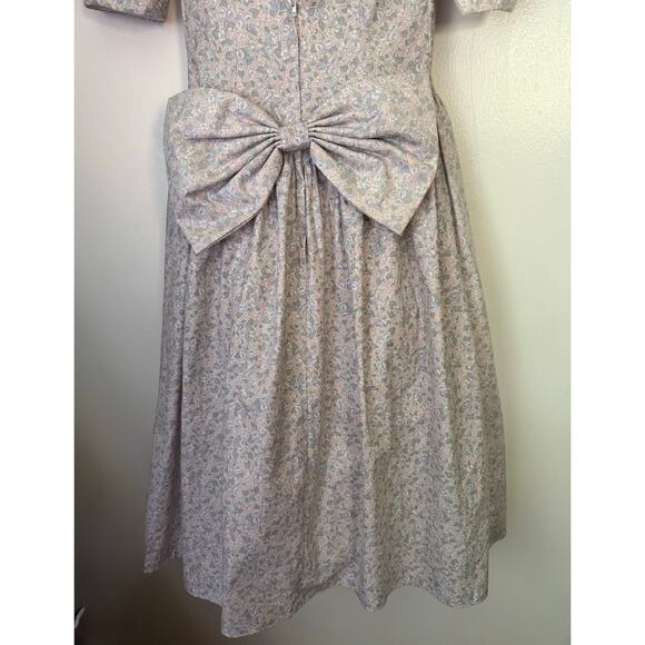 Vintage 80’s Jessica McClintock Designer Grey White Bow Floral Romantic Dress XS - Picture 5 of 8